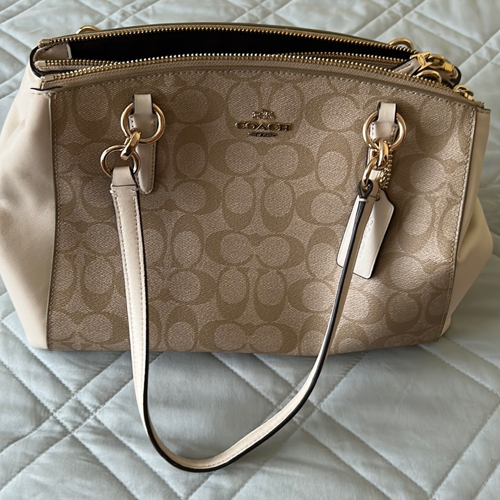 White and tan coach purse